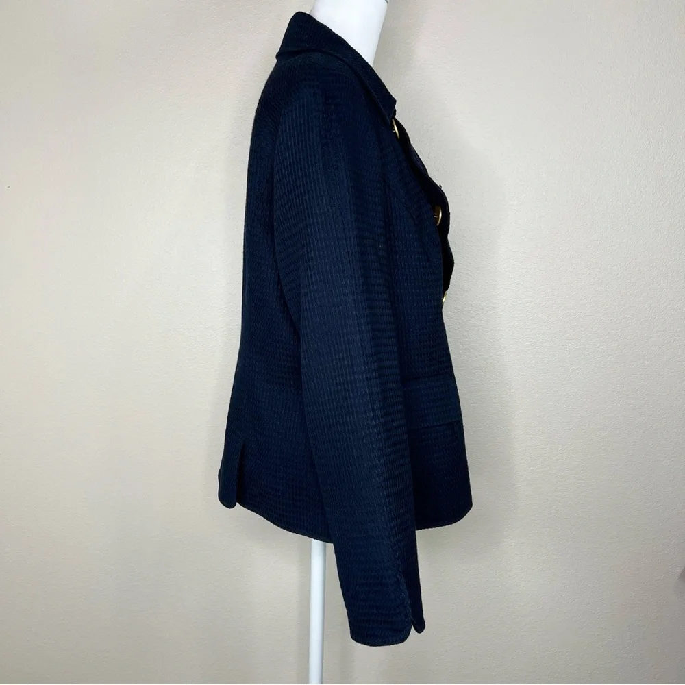 Talbots Navy Blue 100% Cotton Waffle Weave Classic Double-Breasted Jacket - Picture 8 of 11